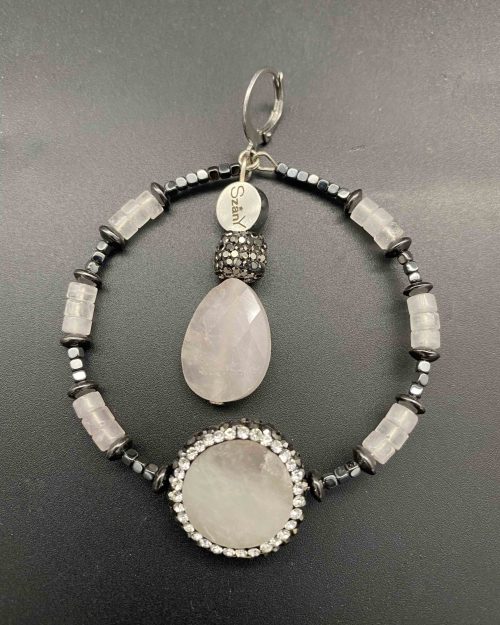 SzanY bijoux boucles d'oreilles Esha en pierres quartz rose et hématite