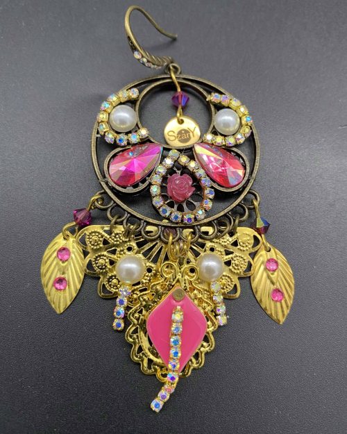 SzanY bijoux boucles d'oreilles Indira rose et or