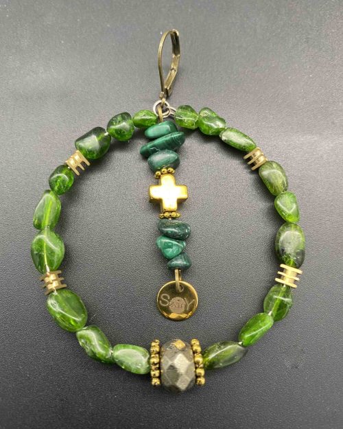 szany bijoux boucles d'oreilles en pierres malachite diopside et pyrite